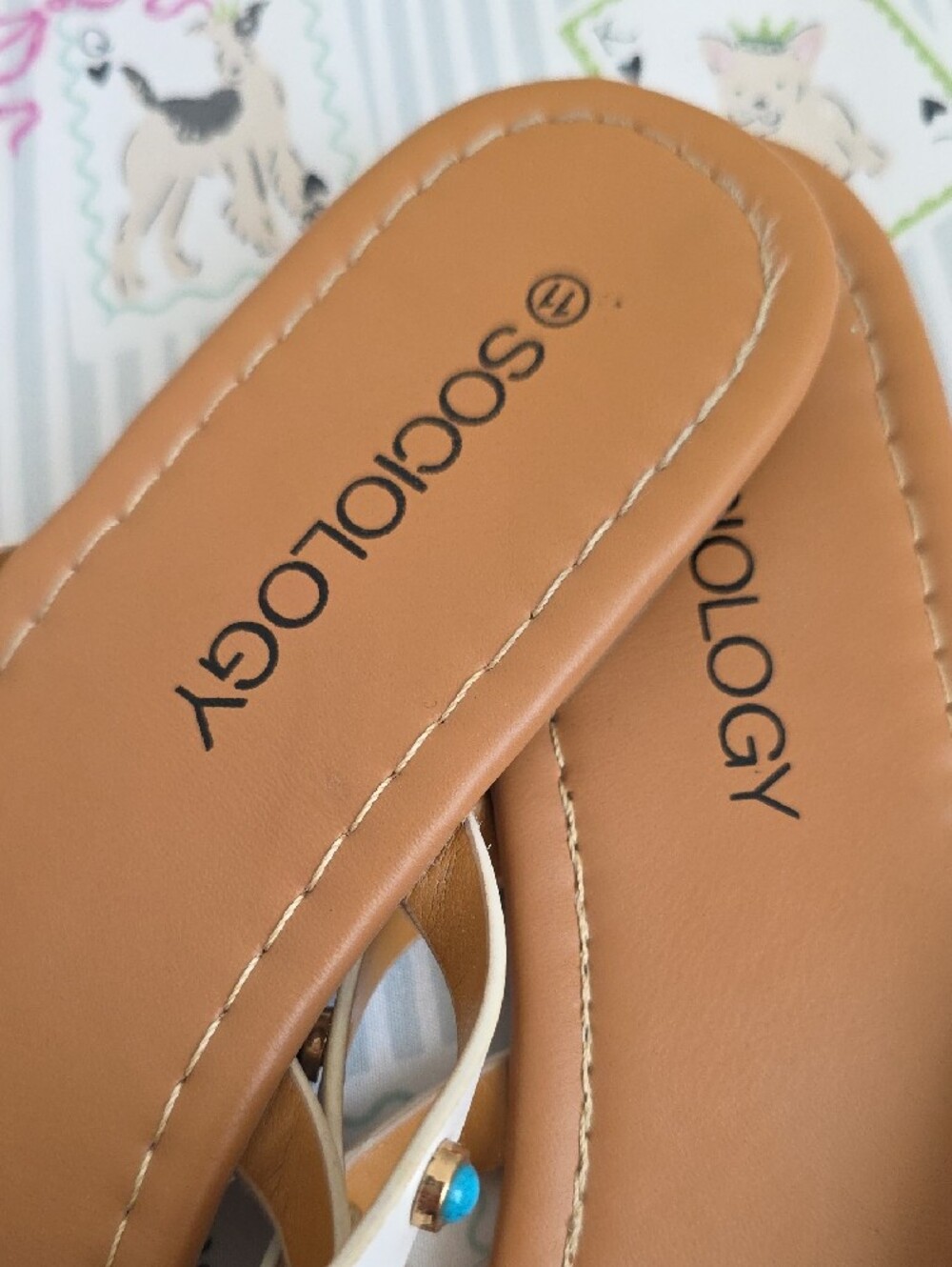 Sociology White Strappy Sandals with Turquoise Studs - Picture 4 of 6